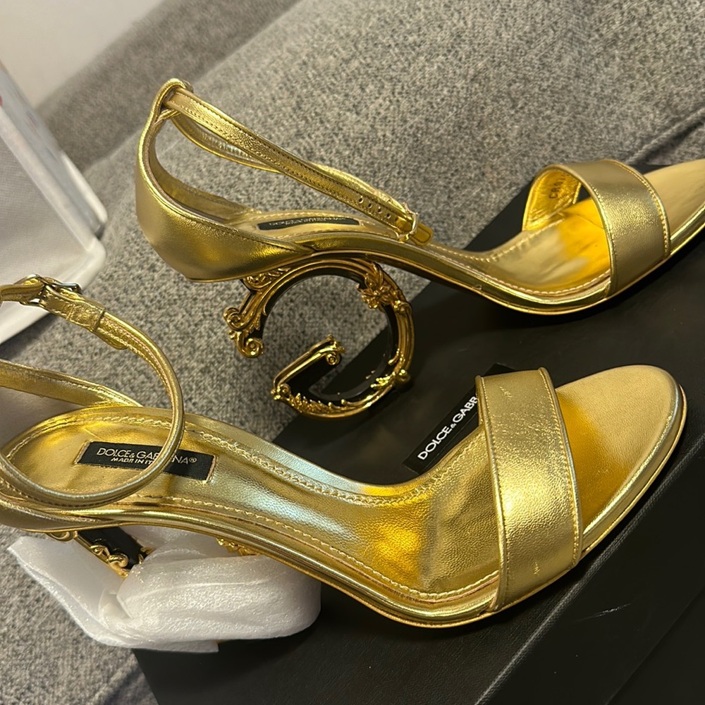 Gold D&G gold 9 new in box heels -Women’s D&G Sculpted High Heel Sandals